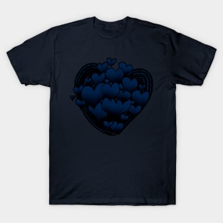 Dark Blue Hearts Patterned Swirl Heart T-Shirt